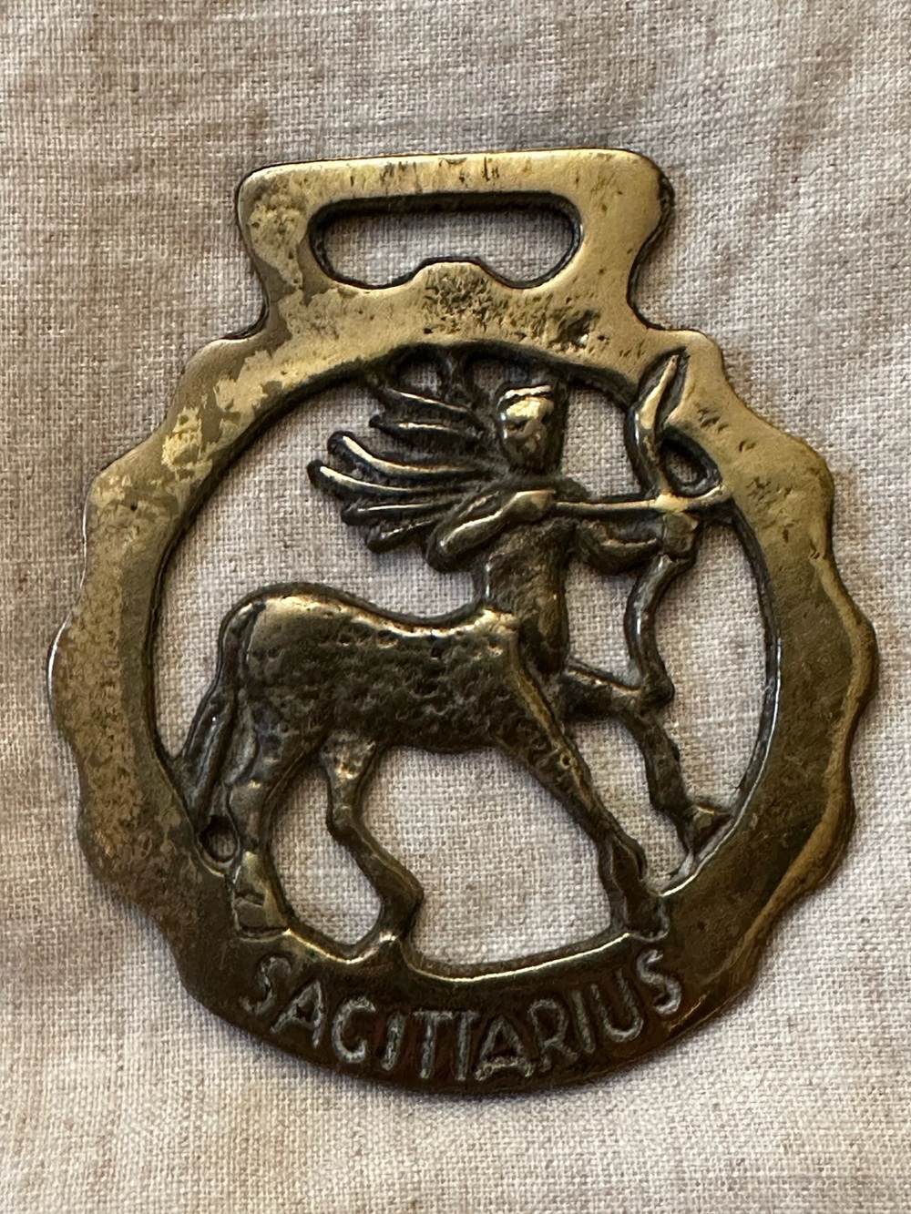 Vintage Zodiac Horse Brass Sagittarius Talisman Charm Pendant Necklace Astrology